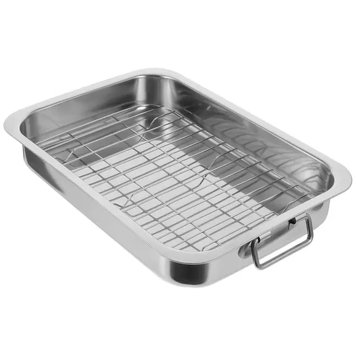 Deep Roaster Pan Tray Baking Sheet and Rack Set Nonstick Steel Roaster Lasagna Pan Baking Tray with Handles for Roasting