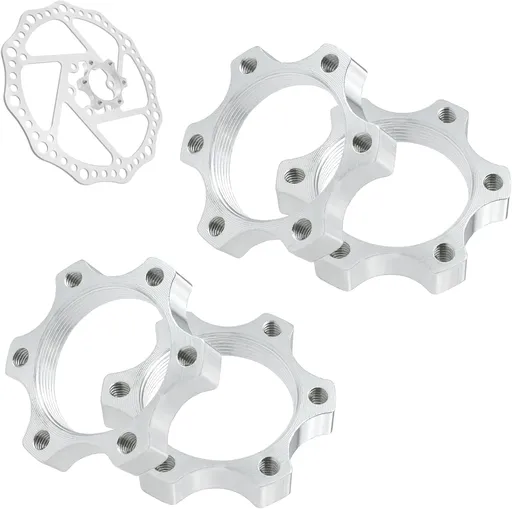 4 Pcs 44MM Bike Freewheel Threaded Hubs Disk Brake Adapter, 1.73-inch Aluminum Alloy 6-Bolt Disc Brake Rotor Flange Adapter, Silver