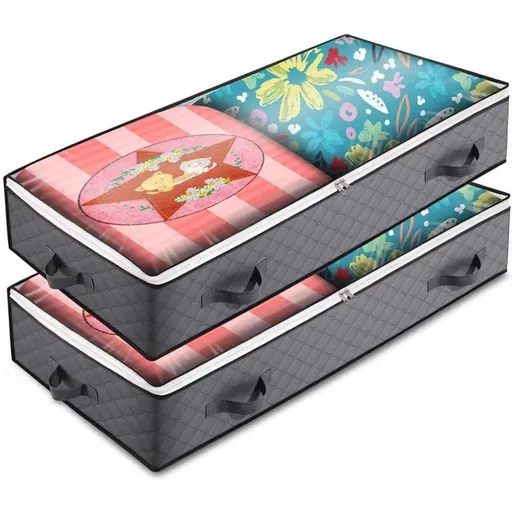 2pcs，Under Bed Storage Bags Large Capacity Breathable Non-Woven Under the Bed Storage Bins for Blanket Pillows Comforters