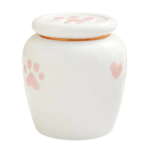 Ceramics Pet Urn Dog Ashes Memorial Keepsakes Pet Coffins Boxes Suitable for Home or Garden Display Cats Paws Urn Ashes Funerary - White - Size Large
