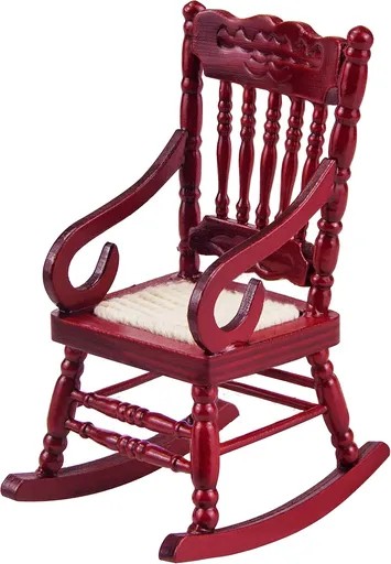 Dollhouse Wooden Chair, 1:12 Dollhouse Miniature Wooden Rocking Chair Model (Brown)