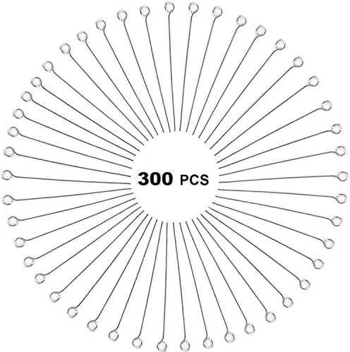 304 Stainless Steel Open Eye Pins for Jewelry Making, 4cm 300pcs Silver