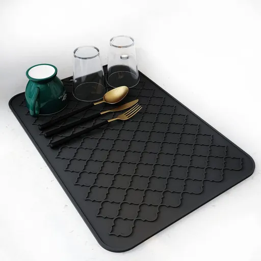 Dish Drying Mats for Kitchen Counter-Silicone Dish Drying Mat-Kitchen Dish Drying Pad Heat Resistant Mat-Kitchen (12" x 16, BLACK)