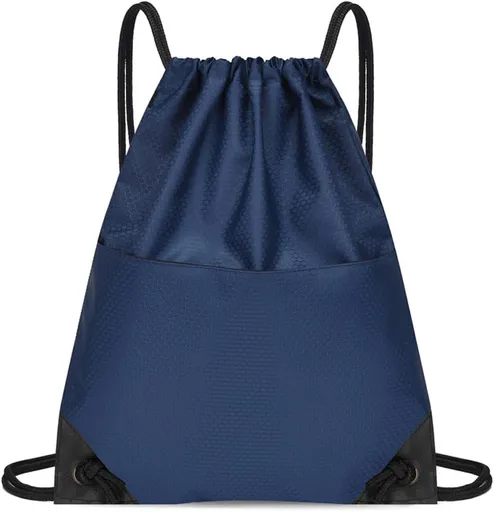 Drawstring Backpack Bag Waterproof Oxford Cloth Draw String Back Sack with Zip Pocket for Sports Traveling Outdoor