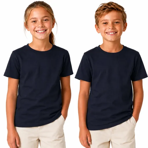 KIDS PLAIN T SHIRT Childrens Child 100% COTTON Boys Girls Basic Blank Tee Top - Navy