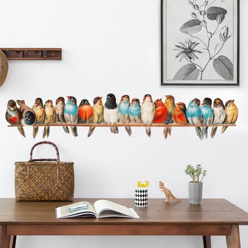 Watercolor Bird On Wire Wall Decals, Removable Creative Bird Wall Stickers, Lifelike Lovely Birds Decor, DIY Vinyl Art (Large)