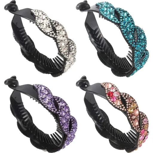 4 Pack Large Rhinestone Hair Claws,Sparkly Gem Hair Accessories,Twist Plastic Hair Claws Clips,Simple Ponytail Hair Clips for Women,Glitter Leaf Headdress Clip