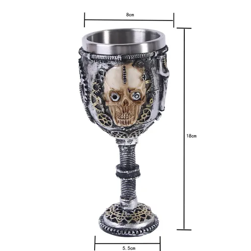 Resin Armour‑Frame Skull Goblet 2 PCS, Medieval Style Resin Wine Cup, Stainless Steel Inner Cup for Christmas & Halloween Theme Gathering