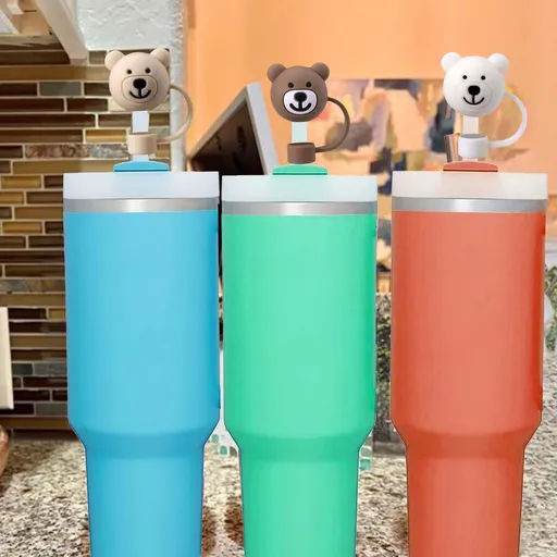 3 Piece Bear Straw Covers Compatible with 30oz and 40oz Tumbler with Handle Food-grade Silicone Dust Caps