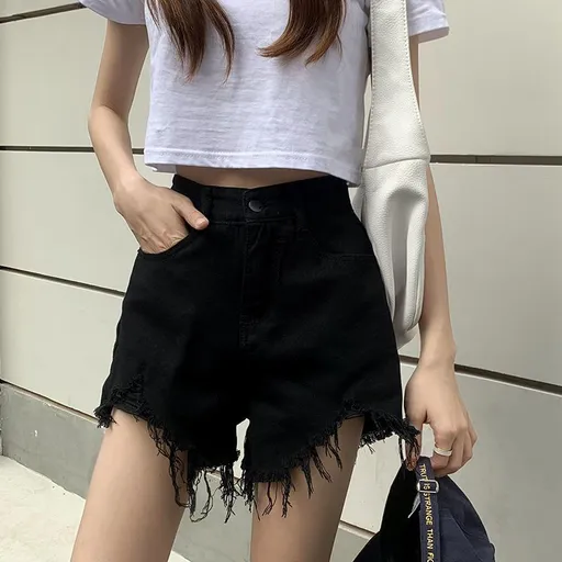 Women High Waist Denim Shorts Summer Cotton Black