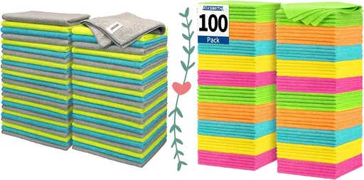 Microfiber Cleaning Cloth - Pack of 50, Multi-Functional Towels, Size: 12 x 16 in& Microfiber Cleaning Cloth Bulk, 100 Pack Shop Towels