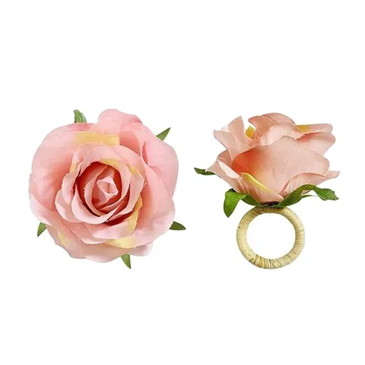 Napkin Rings Handmade Champagne Rose 6PCS Table Decoration for Home Kitchen Dining Room Weddings Parties Buffets