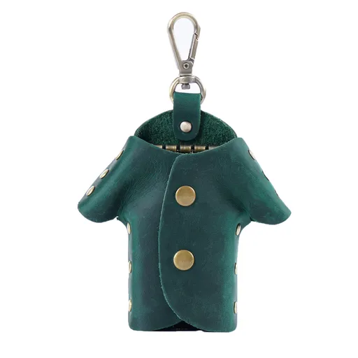 Green Genuine Crazy Horse Leather Key Case Creative Jacket Shape Holder Vintage Cowhide Pouch for Car Fob & House Keys Brown
