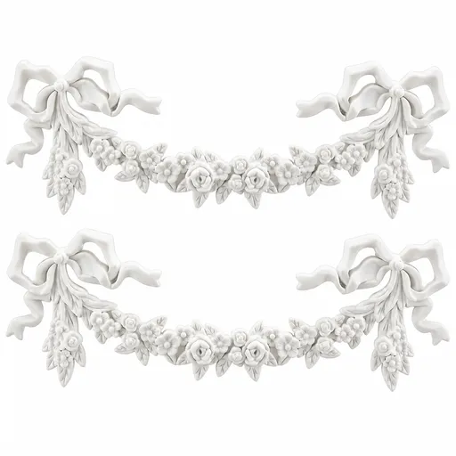 2 Pcs White PVC Rose Carved Appliques, 3D Furniture Onlays for Cabinet, Door, Wall and Ceiling DIY Decor