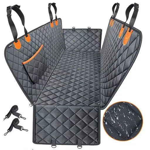 Waterproof Dog Car Seat Cover with Scratch-Resistant Quilted Fabric and Non-Slip Backing for Rear Seats and Travel, Black