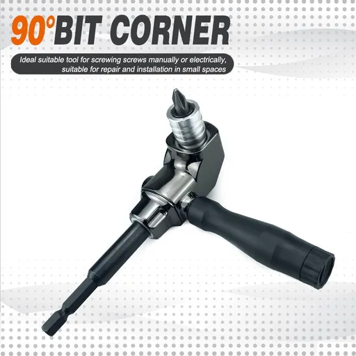 90 Degree Right Angle Drill Bit Adapter with Detachable Auxiliary Handle for Tight Space Screwdriving, Equipment Repair and Fastener Installation Tasks (Universal Screwdriver)
