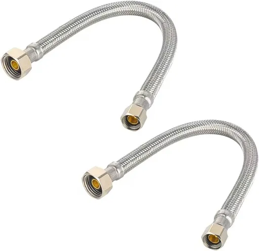 2-Pack Faucet Supply Lines, 1/2" FIP x 3/8" COMP Faucet Hose, 12-inch length Stainless Steel Braided Supply Line,(HOSE043)