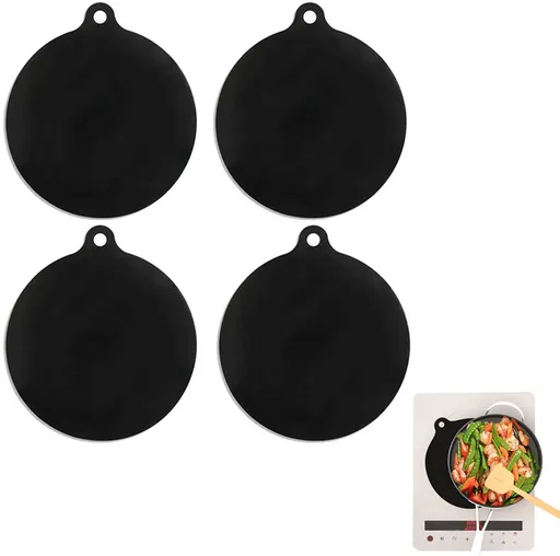 Induction Protector Set - 4 Pieces - 22cm - Pan Protectors - Induction Cover Plate - Cooktop Cover Plate - Round Induction Mats - Heat Resistant Up to 230 ºC - BPA-Free - Non-Slip - Dishwasher Safe - Pan Coaster - Coaster - Black