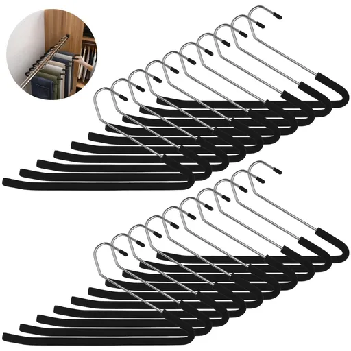 20PCS Open Ended Pants Hangers, Non-Slip Sponge Padded Hangers, Heavy Duty Metal Pants Hangers, Space Saving Clothes Storage for Jeans, Trousers, Slacks, 13" x 7.1