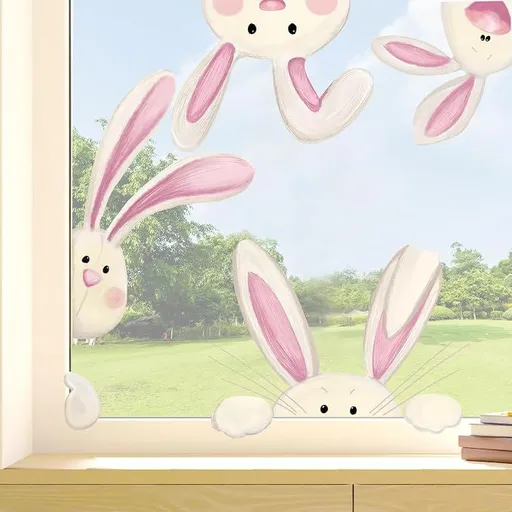 Easter Window Stickers Cartoon Bunny Rabbit Window Clings Reusable PVC Decal for Spring Glass Mirror Decor, 9 Sheets