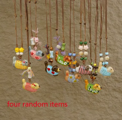Random 4-Piece Set: Sweet & Fresh Ceramic Dachshund Dog Necklace - Cute Trendy Individual Puppy Pendant, Playful Creative Neckwear
