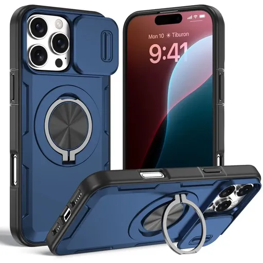 2-in-1 Magnetic Sliding Lens Case, Blue for iPhone 16 Pro Max