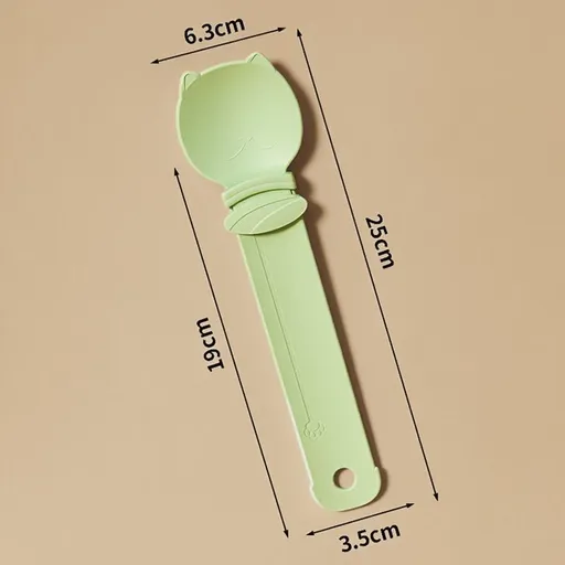 Green Cat Treat Spoon for Wet Food & Paste - Extra-Long PP Handle, Food-Grade Squeeze Feeder with Anti-Spill Bowl, Easy One-Handed Operation for Cats