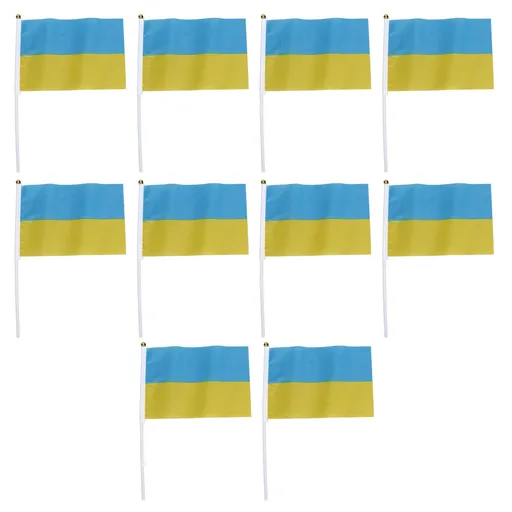 10 Set Ukraine Handheld Flags Mini Polyester Ukrainian Hand Waving Flag for Sporting Events Festive Decoration