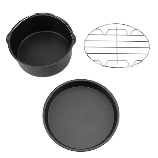 8''3 in 1 Multifunctional Air Fryer Accessories Set Bread Shelf Cake Barrel Pizza Pan(Black)