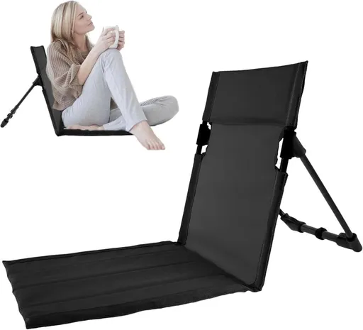 Foldable Beach Chair with Storage Bag, Collapsible Sun Lounger, Lightweight Camping Chair, Black