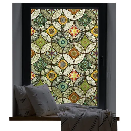 2 Static Cling-Free Decorative Window Film with Stained Glass Effect, Self-Adhesive Frosted Privacy Protection Film, 45cm x 200cm