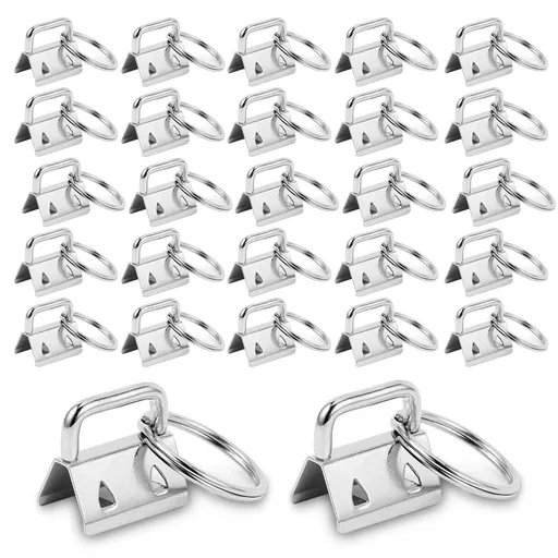 100 Pack Key Fob Hardware 25mm Bulk, Silver Tone Key Chain Fob Wristlet with Key Ring for Wristlet Keychain, Key Lanyard, Key Chain Making Hardware Supplies