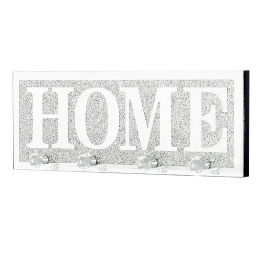 Crushed Diamond Mirrored Wall Mounted Key Hooks Storage Holder HOME Letter Sign Home Decor