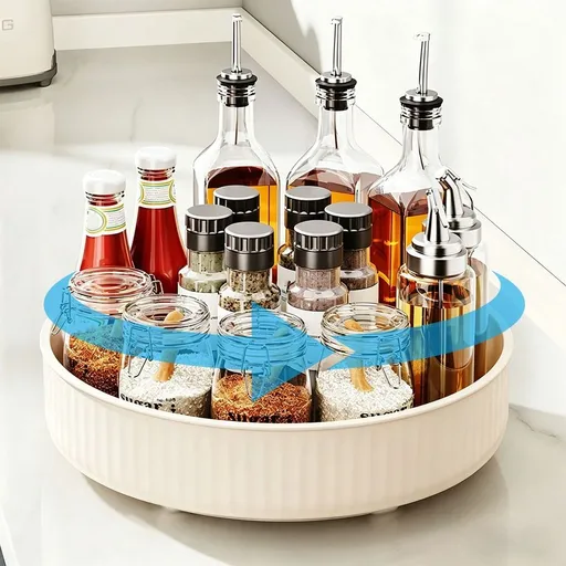 Rotating Lazy Susan Turntable, Multifunctional Kitchen Storage Organizer for Spices & Makeup, Non-Slip Plastic Tray for Cabinet & Countertop 8.7x3.1in, Beige