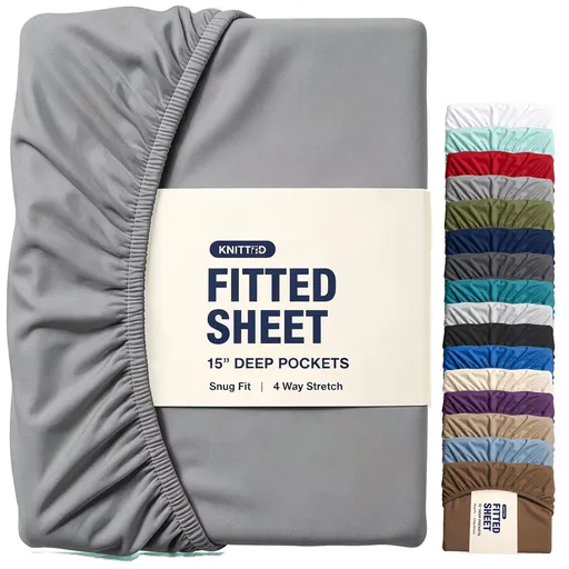 Hotel Quality Fitted Sheet - 1 Piece Fitted Sheet -Breathable Bedding - Wrinkle, Fade, Stain Resistant- 16inch/40cm Deep Pocket Fitted Bed Sheet-Wrinkle and Fade Resistant,(Grey,King)