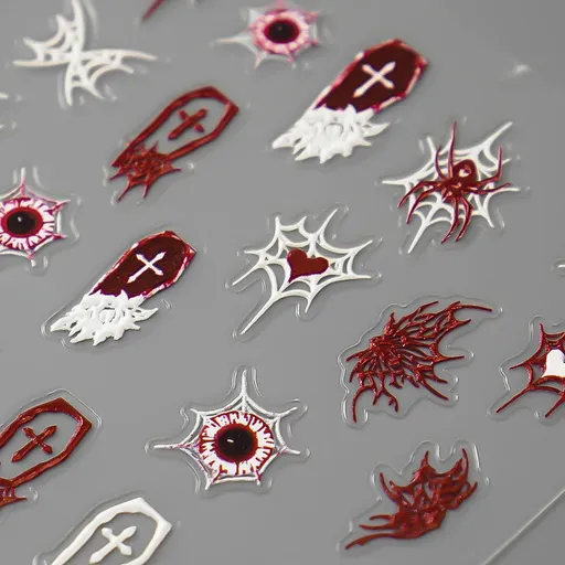 Halloween Theme Nail Art Stickers 5D Embossed Self-Adhesive Nail Decal Horrible Ghost Spider Nail Applique Nail Charm