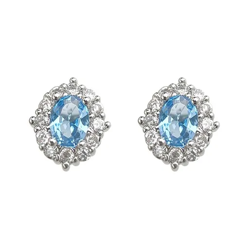 Blue Zircon Silver Plated Stud Earrings for Women - Elegant Minimalist Aquamarine Crystal Earrings for Everyday Wear