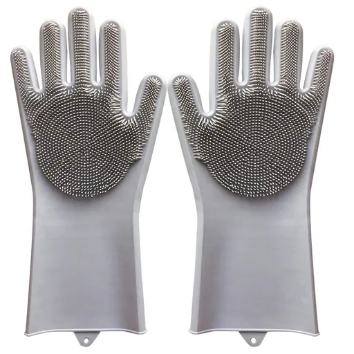 Reusable Silicone Dishwashing Gloves, Dishwashing Gloves with Scrubber, Household Kitchen Gloves, ​Pet Grooming