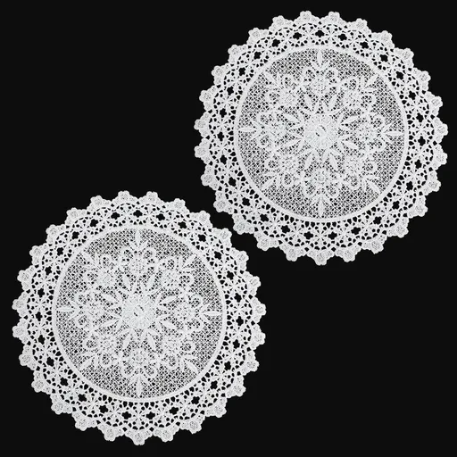 2PCS Vintage Crochet Doilies, 10 Inch Lace Doilies for Tables, Round Lace Coasters, Handmade Placemats Knitted Tablecloth for Kitchen Dining Room Wedding Cup Vase Party Decoration (White)