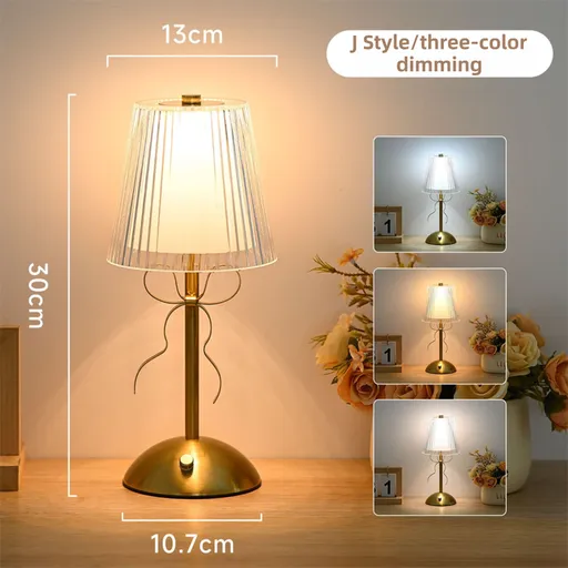 Creative Rechargeable Bow Table Lamp with Pleated Fabric Lampshade - Three Colour Soft Light, Touch Stepless Dimming, USB-C Cordless Bedside Decor, Style J