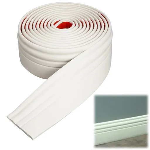 1 Roll Flexible Self Adhesive Wall Base Trim, Peel and Stick Rubber Baseboard Moulding for Walls, 9.8 cm x 5 m, White