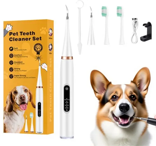 Electric Dog Toothbrush - Dental Cleaning Tools - Dog Toothbrush Set with LED Light - Rechargeable Dental Device, Anti-Plaque for Dogs and Cats - Wit