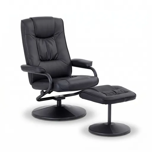 Artiss Recliner with Ottoman 360-Degree Swivel Recliner Chair and Ottoman Set PU Leather Black