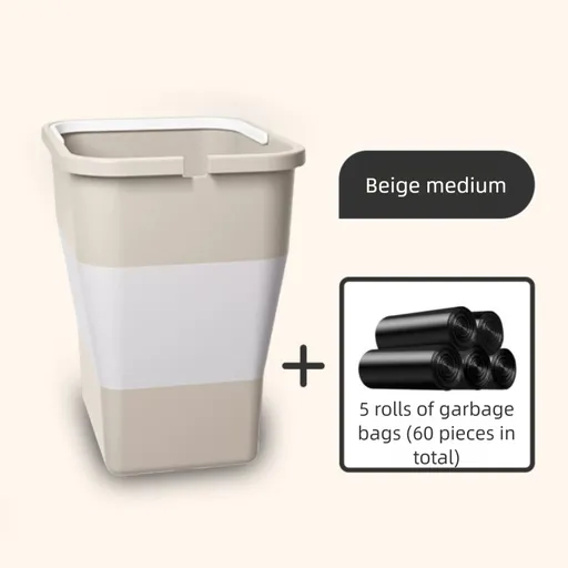 Beige Foldable Car Trash Can and Multi-Functional Storage Bin - Includes 5 Rolls of Bags - Leak-Proof Waterproof Design for Road Trips, Camping and Daily Commuting - Space Saving Portable Organiser(medium)