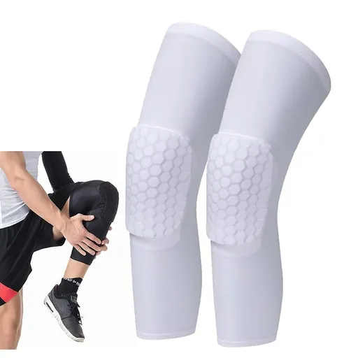 Hexagonal Honeycomb Protective Breathable Knee Pads Compression Knee Pad Protective Knee Pad Sports Knee Pad Long Knee Pad - White L