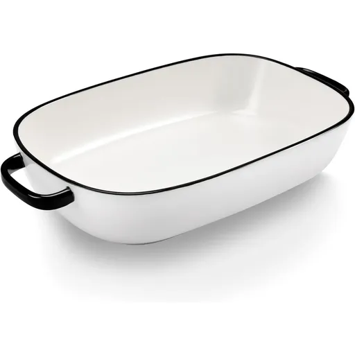 White Ceramic Rectangular Baking Dish, Oven Microwave Refrigerator Disinfection Cabinet and Dishwasher Safe Casserole Pan, 6 Quart, 16 x 11 in