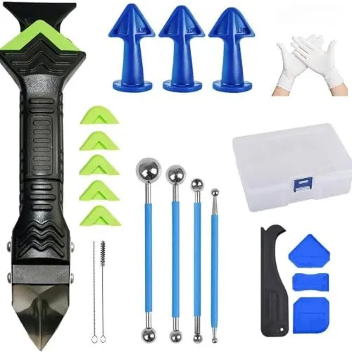 Caulking Tool Kit For Bathroom, Kitchen Tiles - 6-in-1 Sealant Removal & Smoothing Set (Black)