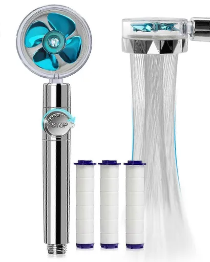Rotating Propeller Shower Head with Filter, High Pressure & Water Saving