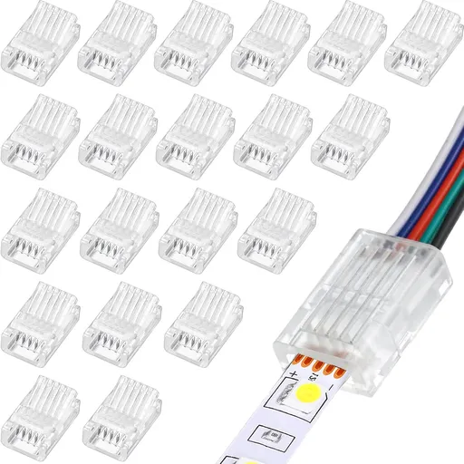 20 Pcs 5 Pin 10 mm LED Strip Connector RGB Lights Waterproof Adapter 22 Awg Wires Connector for Strip Light Unwired Gapless Track 5v 12v 24v