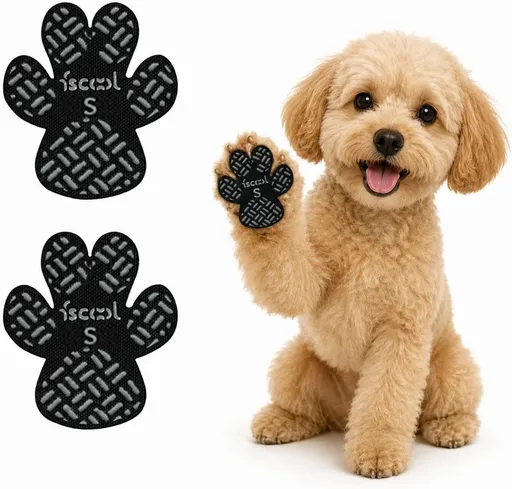 2 Sets 8 Pcs Dog Paw Pads Anti-Slip Traction Grips for Senior Dogs Puppies, Self-Adhesive Paw Protectors for Hardwood Floors Tiles, Breathable Pet Paw Stickers for Injured Dogs - Black - Size S
